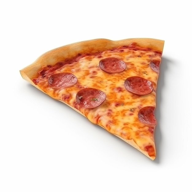 Foto una rebanada de pizza con pepperoni sobre un fondo blanco.