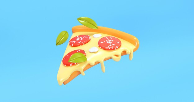 una rebanada de pizza con queso y albahaca en ella 3d render ilustración