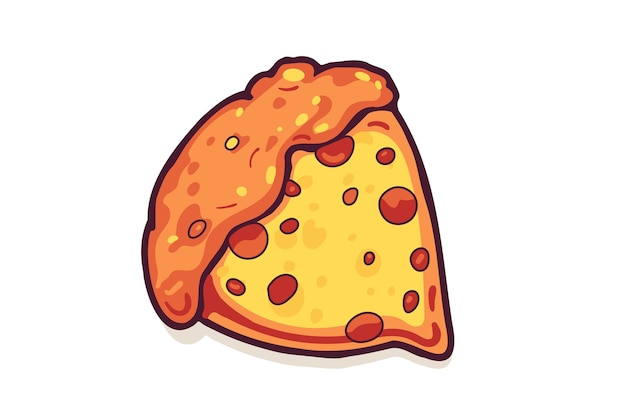 Rebanada de pizza con queso derretido y pepperoni Vector pegatina de dibujos animados en estilo cómico con contorno Elemento de diseño comida para tarjeta de felicitación cartel impreso para emblema de ropa
