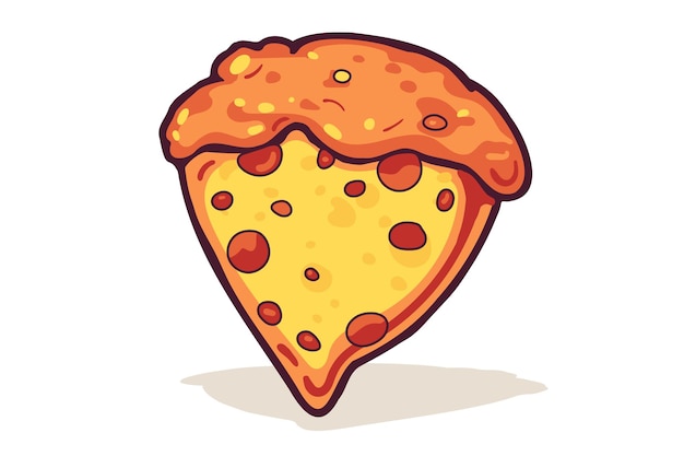 Rebanada de pizza con queso derretido y pepperoni Vector pegatina de dibujos animados en estilo cómico con contorno Elemento de diseño comida para tarjeta de felicitación cartel impreso para emblema de ropa