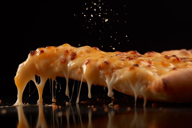 Una rebanada de pizza con queso goteando por encima