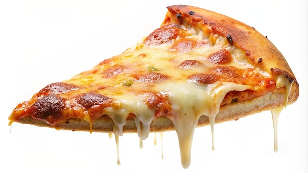 una rebanada de pizza con queso y salsa en ella