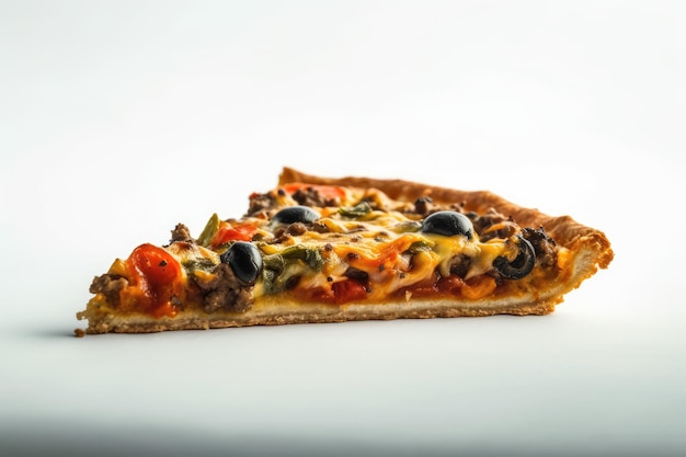 Rebanada de pizza vegetariana sobre un fondo blanco IA generativa