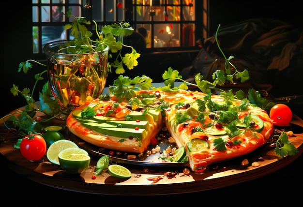 una rebanada de pizza con verduras verdes