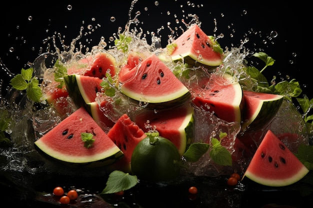 Una rebanada de sandía saludable en el agua