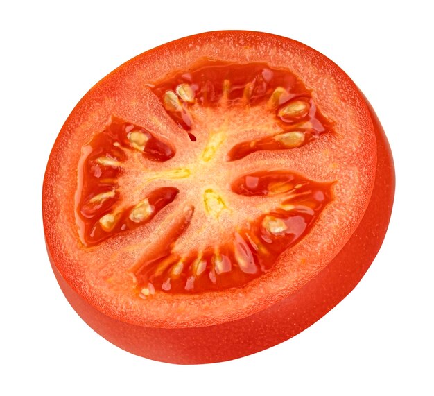 Rebanada de tomate aislada sobre un fondo blanco a toda profundidad de campo