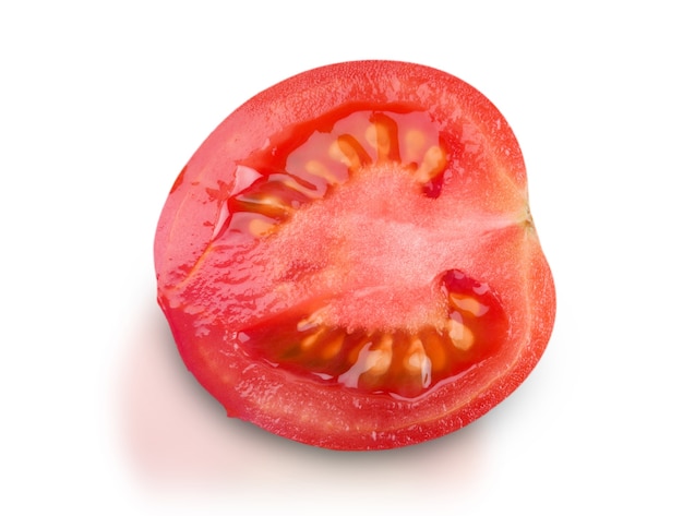 Rebanada de tomate aislado sobre fondo blanco, vista superior
