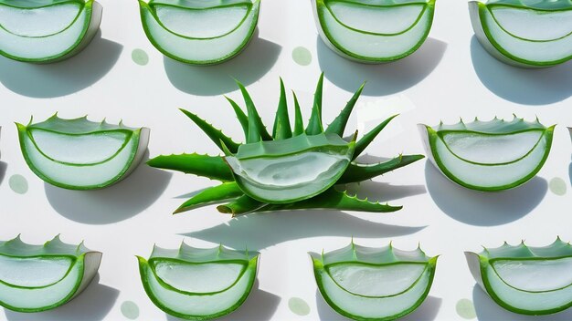 Foto rebanadas de aloe vera sobre un fondo blanco