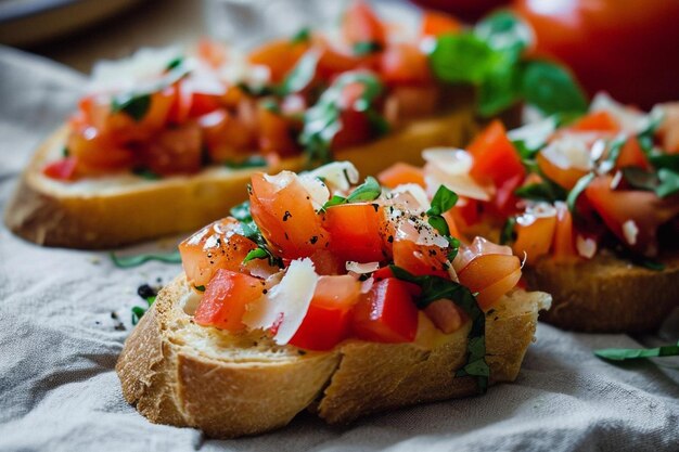 Rebanadas de bruschetta en tela