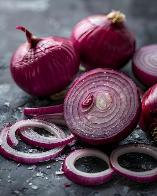 Rebanadas de cebolla roja fresca Tema de diseño de alimentos