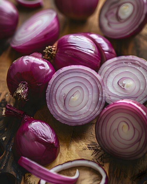 Rebanadas de cebolla roja fresca Tema de diseño de alimentos