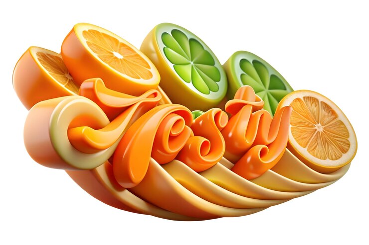 Foto rebanadas de cítricos abstractas que forman una onda refrescante con el concepto de texto zesty fresh como un vector vibrante