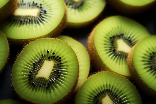 Foto rebanadas delgadas de jugosos frutos de kiwi