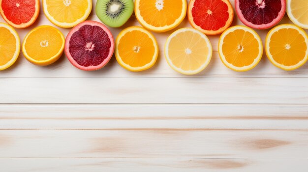 Rebanadas de fruta dulce Caramelo Fondo horizontal fotorrealista Postre dulce de confitería Telón de fondo generado por Ai con espacio de copia Caramelo de rebanadas de fruta sabrosa