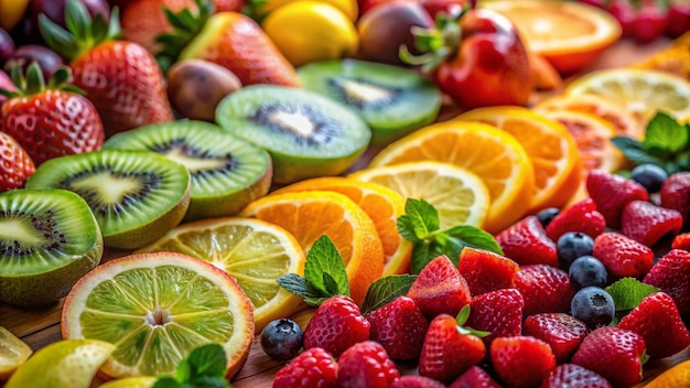 Rebanadas de frutas y bayas frescas