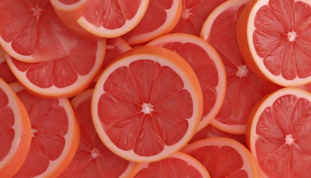 Rebanadas jugosas de pomelo rojo en el fondo vista de arriba de una deliciosa comida fresca