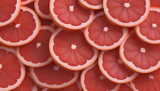 Rebanadas jugosas de pomelo rojo en el fondo vista de arriba de una deliciosa comida fresca