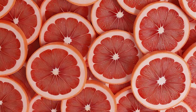 Rebanadas jugosas de pomelo rojo en el fondo vista de arriba de una deliciosa comida fresca