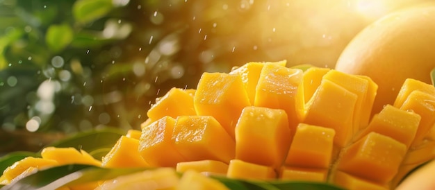 Rebanadas de mango maduras bajo el sol