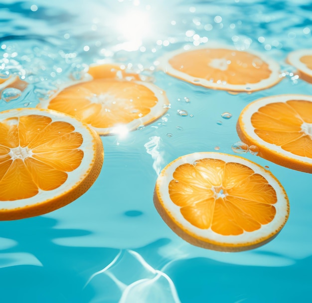 rebanadas de naranja en el agua foto de stock