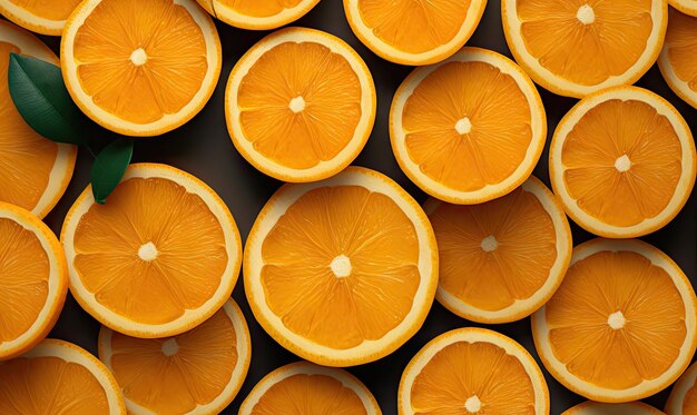 Rebanadas de naranjas vibrantes exhibidas contra un telón de fondo elegante La textura detallada y el atractivo fresco lo hacen perfecto para promociones culinarias de salud y bebidas Creadas con herramientas de IA generativas