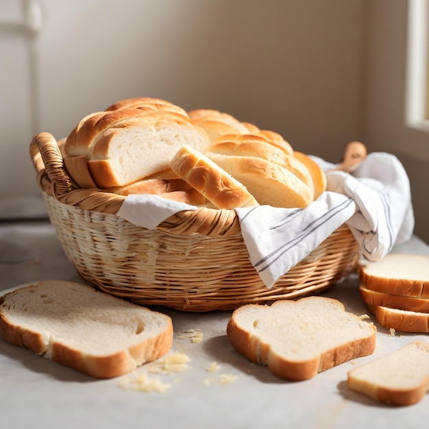 Rebanadas de pan blanco en una cesta