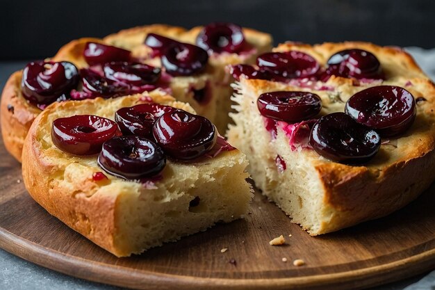 Rebanadas de pan de cereza y focaccia