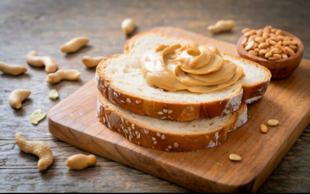 Rebanadas de pan con mantequilla de maní