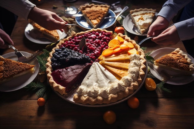 las rebanadas de pastel que se sirven en una fiesta de vacaciones fotografía de pastel