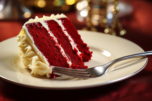 Foto rebanadas de pastel de terciopelo rojo servidas con una taza de té caliente