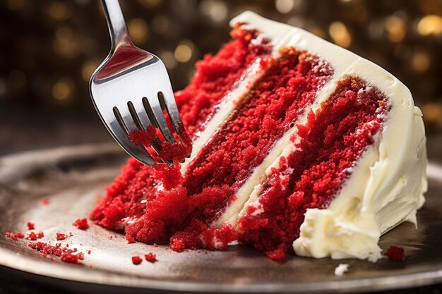 Foto rebanadas de pastel de terciopelo rojo servidas con una taza de té caliente