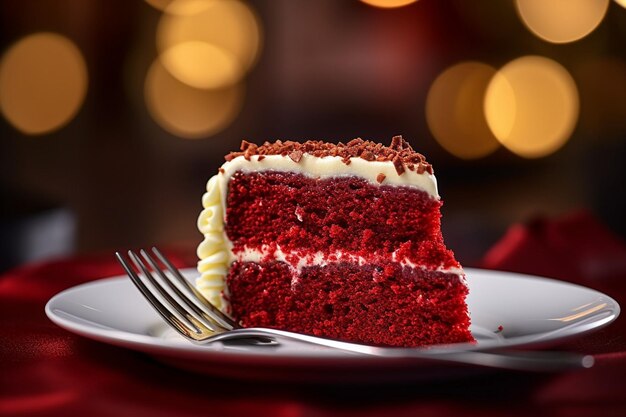 Rebanadas de pastel de terciopelo rojo servidas con una taza de té caliente