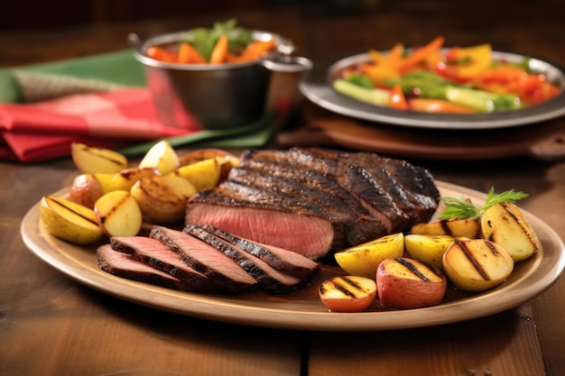 Foto rebanadas de pecho con un lado de verduras a la parrilla