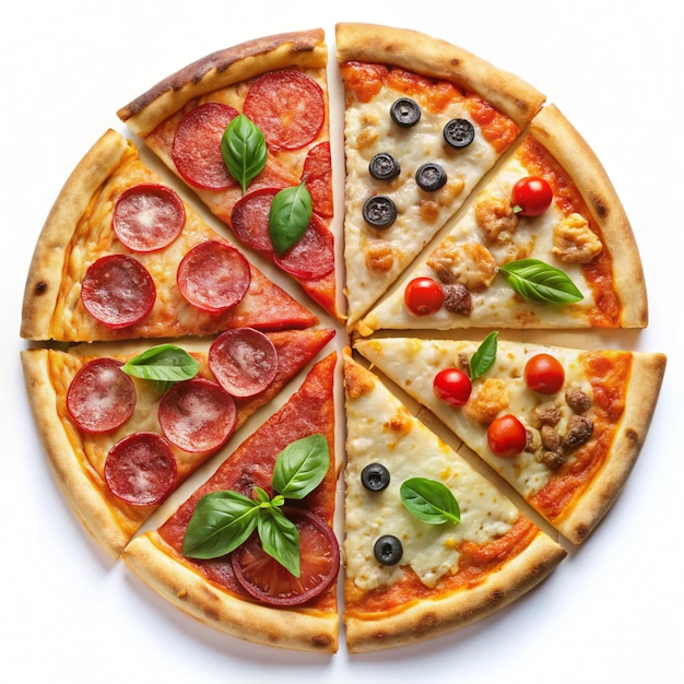 Rebanadas de pizza en fondo blanco Foto 4K HD para el diseño de carteles