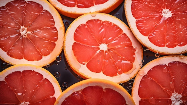 Rebanadas de pomelo en una ráfaga de jugo de cítricos