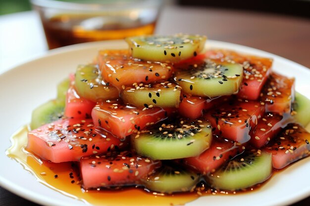 Rebanadas de sandía con miel de kiwi