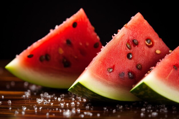 Foto rebanadas de sandía con un poco de salsa de frambuesa