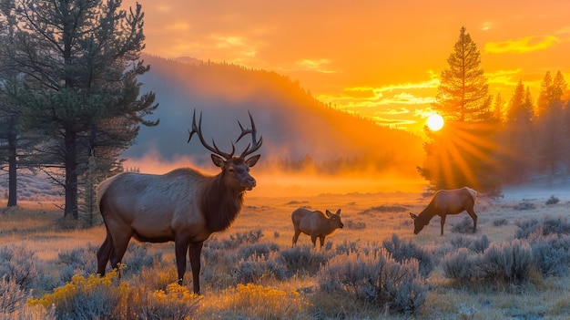 Rebanho de cervos no coração de Yellowstone