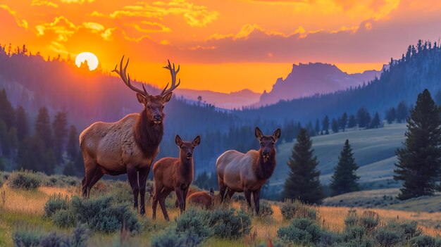 Rebanho de cervos no coração de Yellowstone