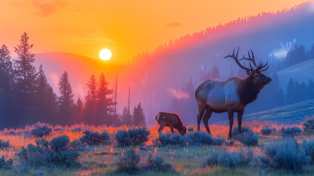 Rebanho de cervos no coração de Yellowstone