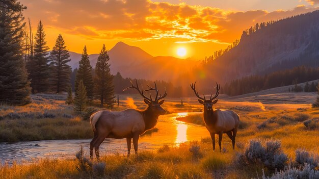 Rebanho de cervos no coração de Yellowstone