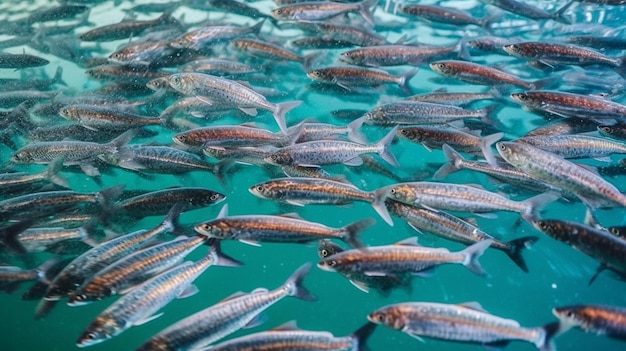 rebanho de peixes dentro da piscicultura de reprodução
