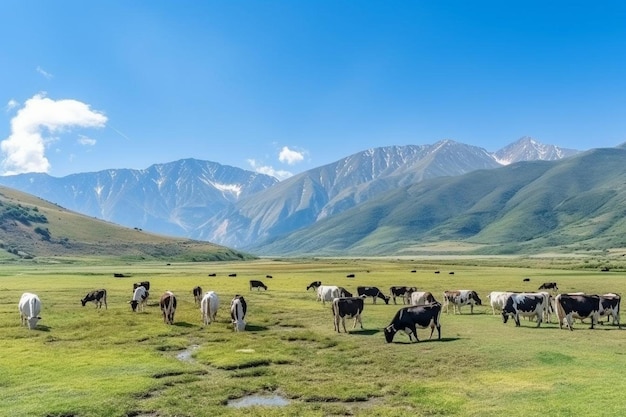 Foto rebanho de vacas pastando no pasto durante o dia