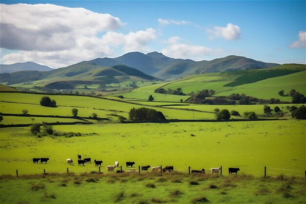 Rebanho de vacas pastando nos Alpes AI conteúdo gerado