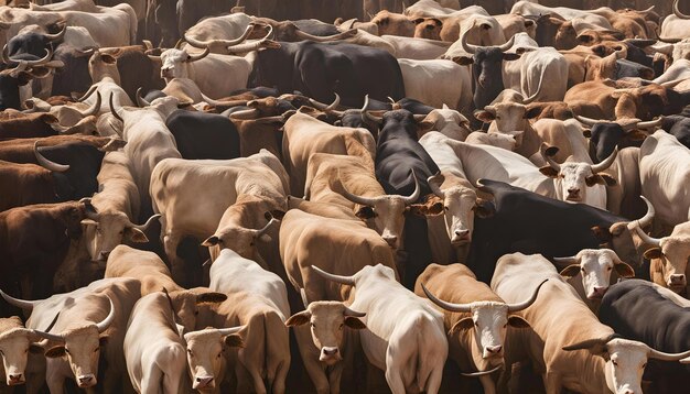 Foto un rebaño de ganado está siendo pastoreado por una vaca