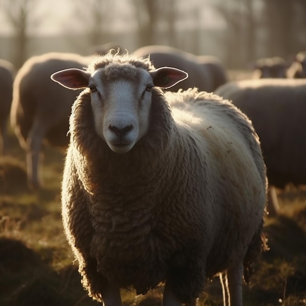Un rebaño de ovejas está parado en un campo.