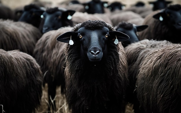 Un rebaño de ovejas con etiquetas en las orejas