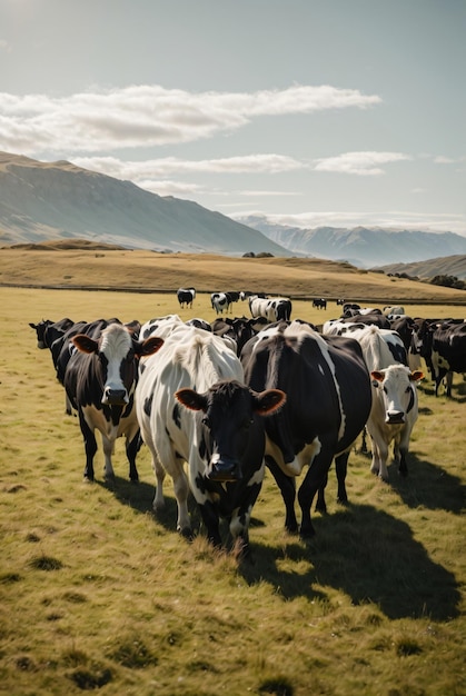 rebaño de vacas en el campo de hierba de nueva zelanda