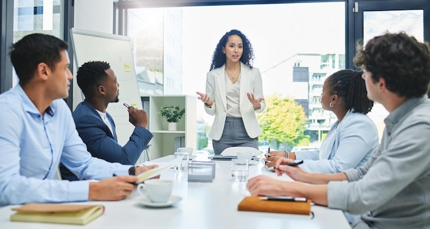 Recebemos alguns comentários sobre nossa campanha Foto de uma jovem empresária fazendo uma apresentação para sua equipe