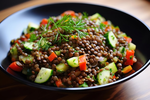 Receita de almoço saudável com salada de lentilha